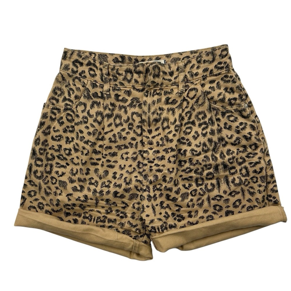 We The Free Free People Pleated Animal Print High Waist Baggy Shorts Cuffed 25